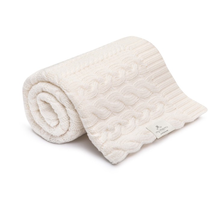 Kocyk warkocz ze 100% wełny merino cream - premium collection