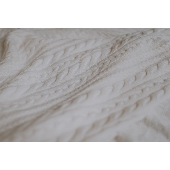 Kocyk warkocz ze 100% wełny merino cream - premium collection