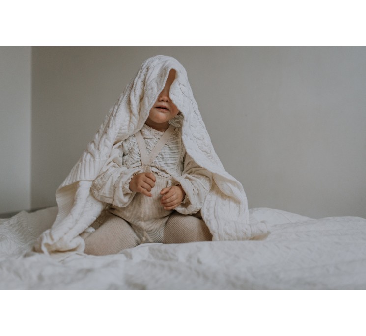 Kocyk warkocz ze 100% wełny merino cream - premium collection