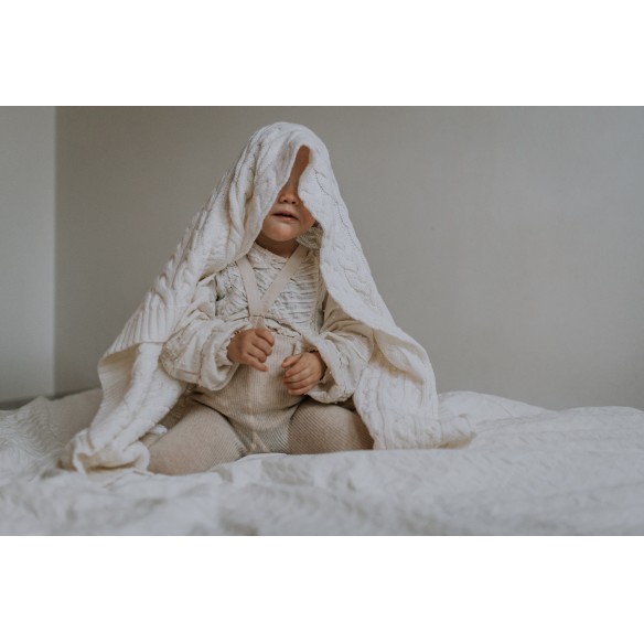 Kocyk warkocz ze 100% wełny merino cream - premium collection