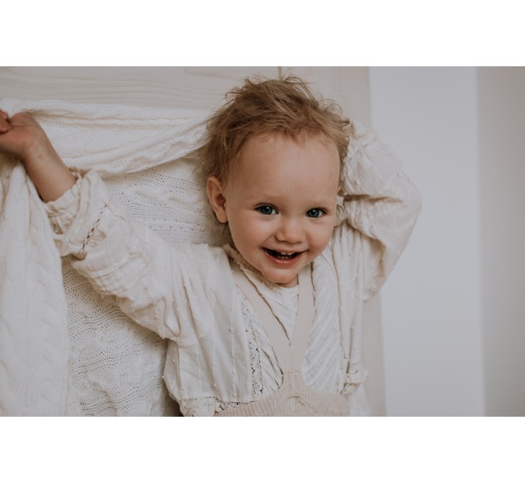 Kocyk warkocz ze 100% wełny merino cream - premium collection