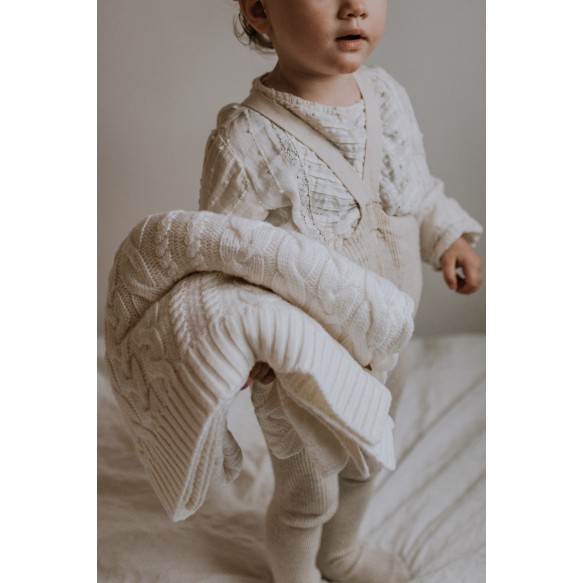 Kocyk warkocz ze 100% wełny merino cream - premium collection