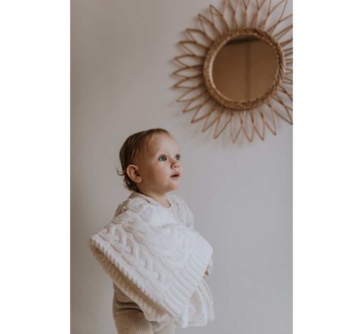 Kocyk warkocz ze 100% wełny merino cream - premium collection