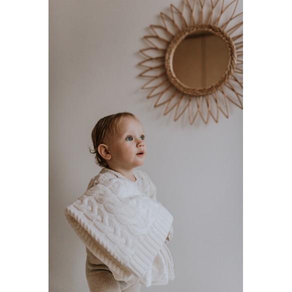 Kocyk warkocz ze 100% wełny merino cream - premium collection