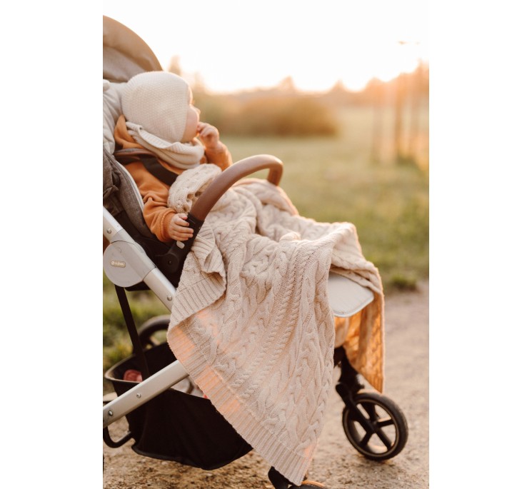 Kocyk warkocz ze 100% wełny merino warm beige - premium collection