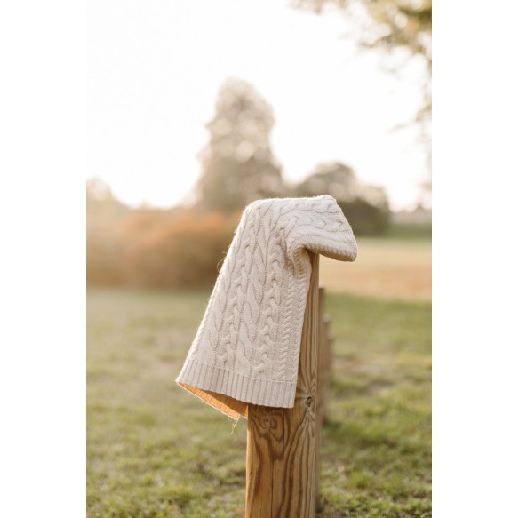 Kocyk warkocz ze 100% wełny merino warm beige - premium collection