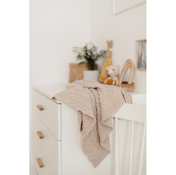 Kocyk warkocz ze 100% wełny merino warm beige - premium collection