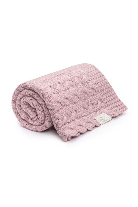 Kocyk warkocz ze 100% wełny merino powder pink - premium collection 2