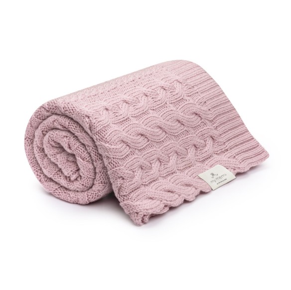 Kocyk warkocz ze 100% wełny merino powder pink - premium collection