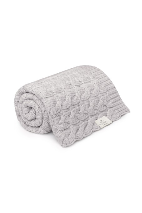 Kocyk warkocz ze 100% wełny merino light grey - premium collection