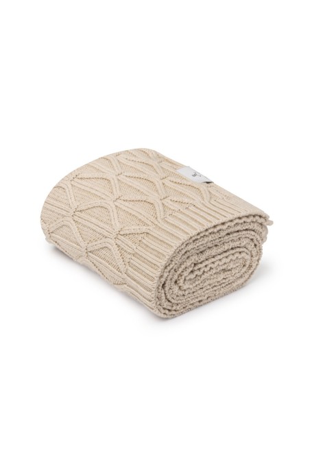 Ciepły kocyk ze 100% wełny merino warm beige Wave - premium collection