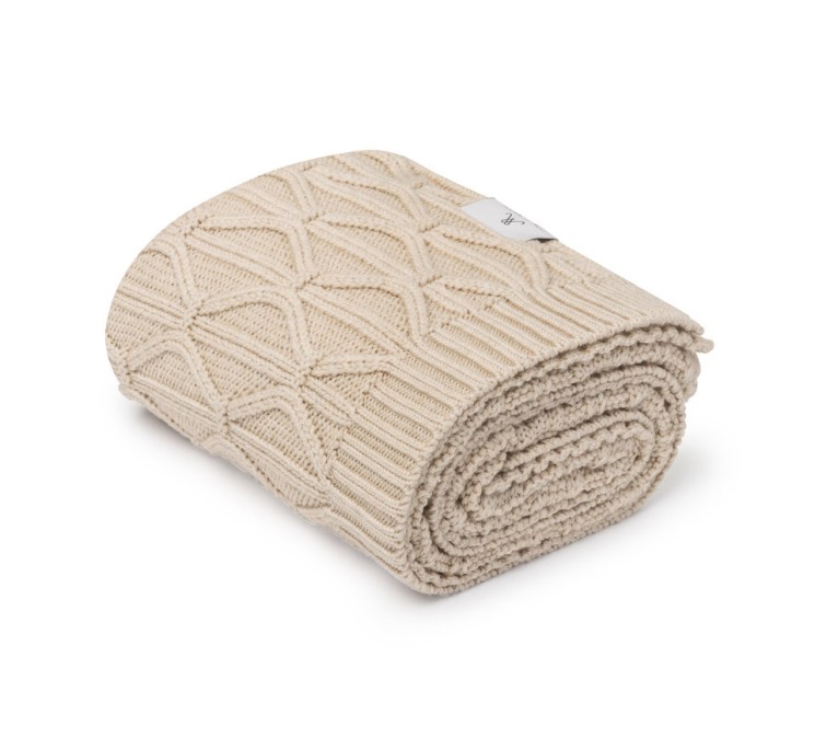 Ciepły kocyk ze 100% wełny merino warm beige Wave - premium collection