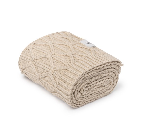 Ciepły kocyk ze 100% wełny merino warm beige Wave - premium collection