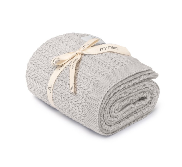 Otulacz ze 100% wełny merino light grey Leaves - premium collection