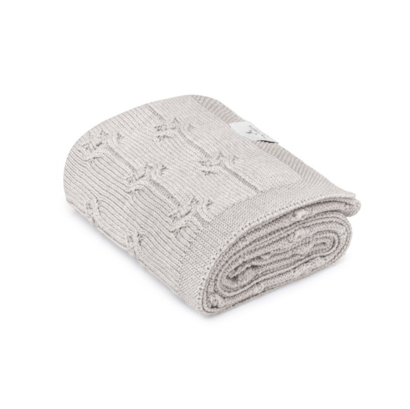 Kocyk ze 100% wełny merino light grey Floral - premium collection