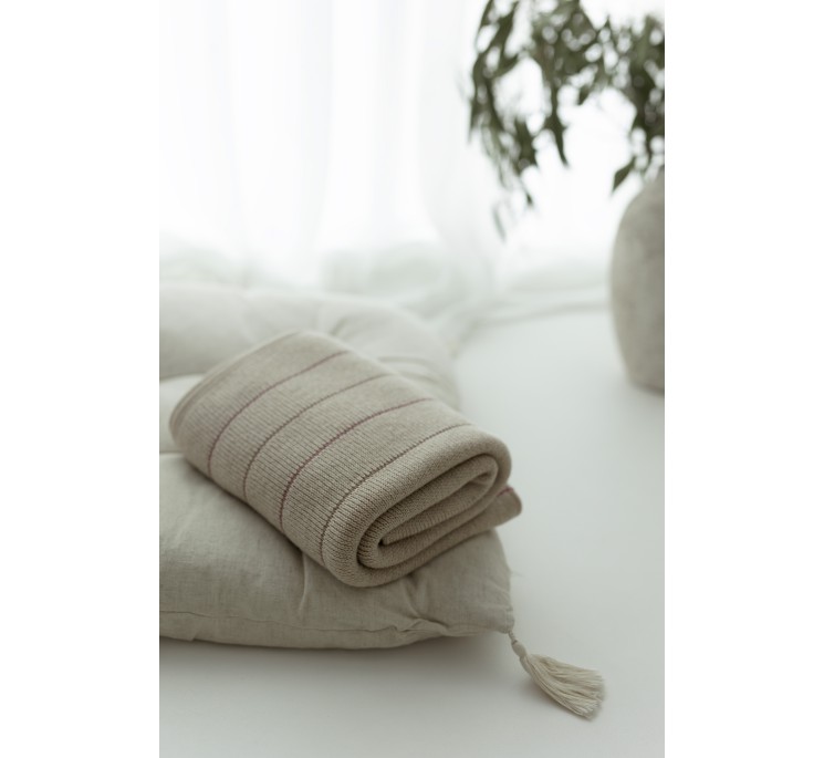 100% Natural Merino Wool Blanket Warm Beige Lines - Premium Collection - MY MEMI