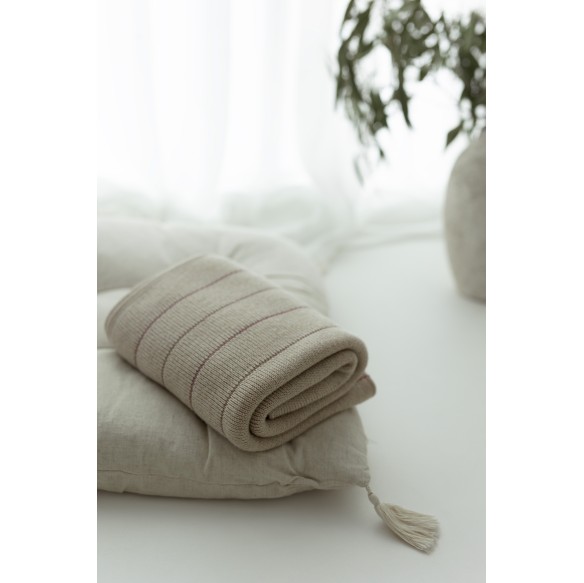 Kocyk ze 100% wełny merino warm beige Lines - premium collection - MY MEMI