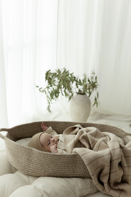 100% Natural Merino Wool Blanket Warm Beige Lines - Premium Collection - MY MEMI 2