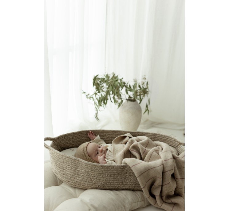 Kocyk ze 100% wełny merino warm beige Lines - premium collection - MY MEMI