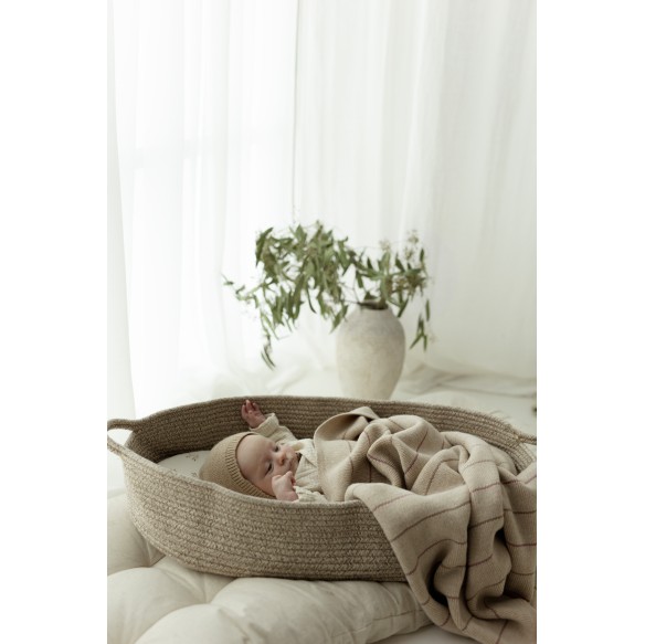Kocyk ze 100% wełny merino warm beige Lines - premium collection - MY MEMI