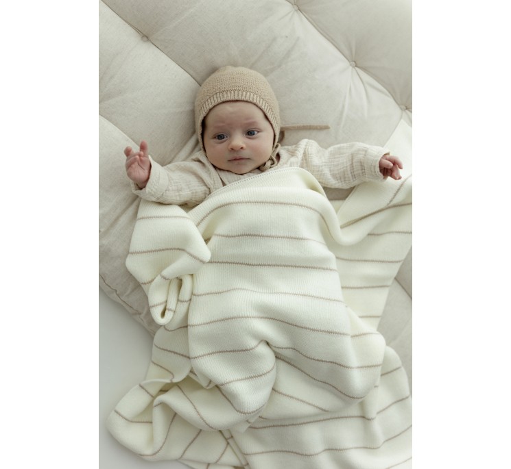 Babydecke aus 100% Merinowolle cream Lines - premium collection - MY MEMI