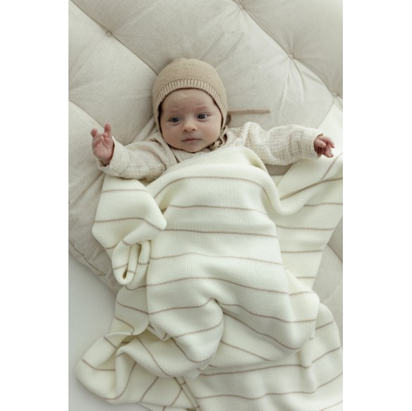 100% Natural Merino Wool Blanket cream Lines - premium collection - MY MEMI