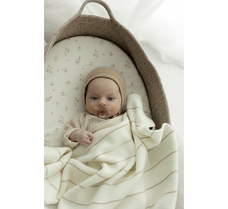 100% Natural Merino Wool Blanket cream Lines - premium collection - MY MEMI