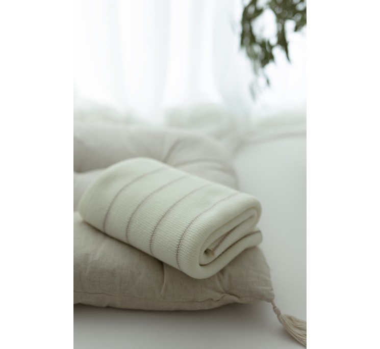 Kocyk ze 100% wełny merino cream Lines - premium collection - MY MEMI