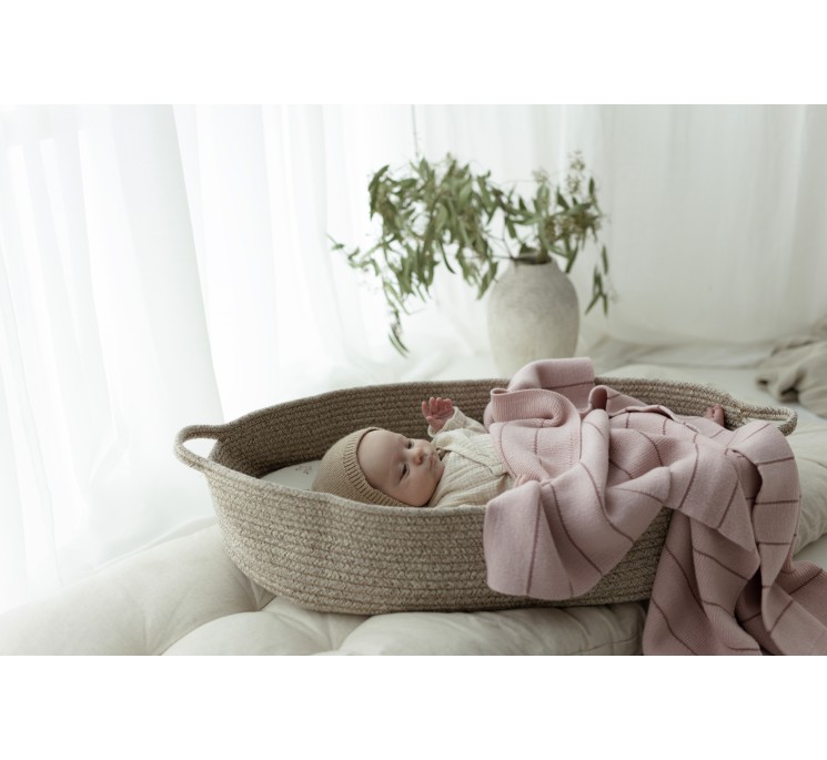 Babydecke aus 100% Merinowolle Powder Pink Lines - Premium Collection - MY MEMI