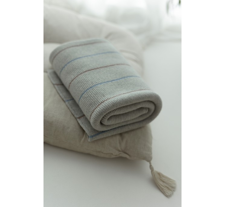 100% Natural Merino Wool Blanket Light Grey Lines - Premium Collection - MY MEMI