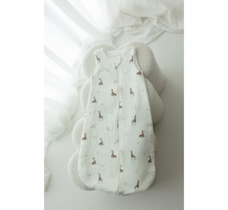 Organic cotton muslin baby sleeping bag 5 - 18 months 1.0 TOG - giraffes - MY MEMI