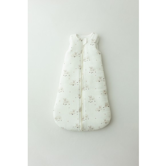 Organic cotton muslin baby sleeping bag 0 - 5 months 2.5 TOG - little sheeps - MY MEMI