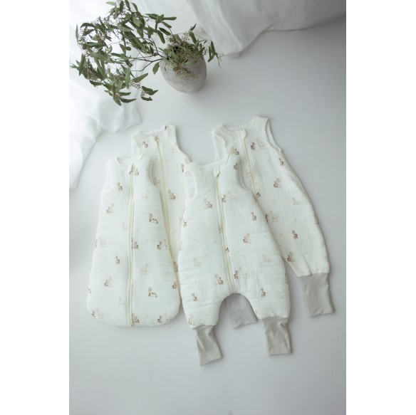 Organic cotton muslin baby sleeping bag 5 - 18 months 2.5 TOG - alpacas - MY MEMI