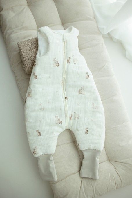 Śpiworek z organicznego muślinu z nogawkami 1 - 3 lata 2.5 TOG - alpacas