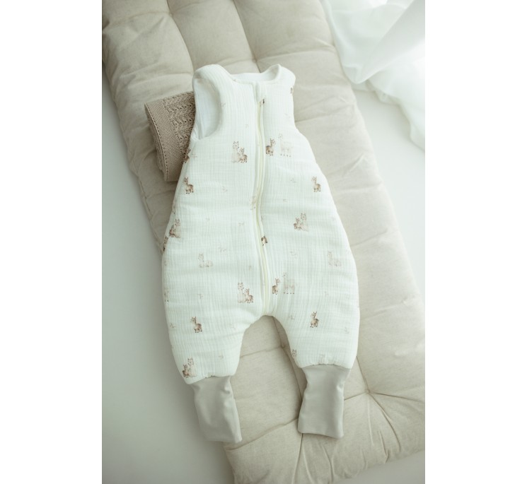 Śpiworek z organicznego muślinu z nogawkami 1 - 3 lata 2.5 TOG - alpacas