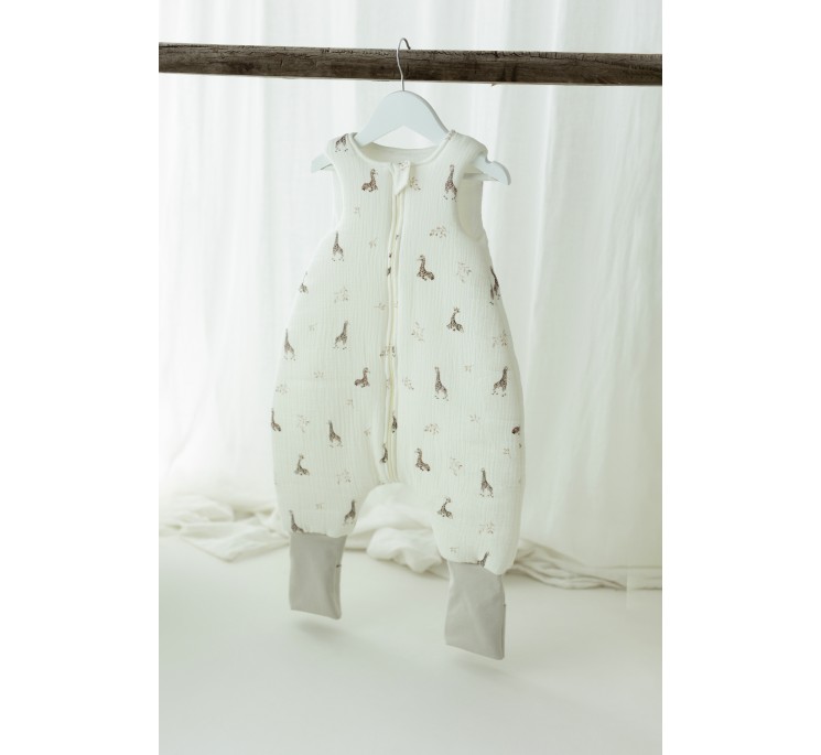 Organic cotton muslin baby sleeping bag with legs 1 - 3 years 2.5 TOG - giraffes - MY MEMI