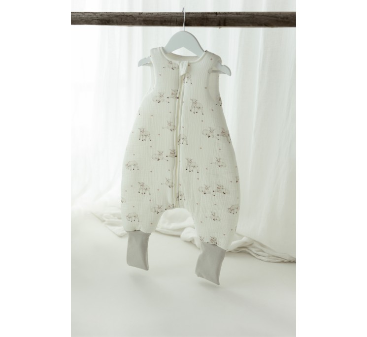 Organic cotton muslin baby sleeping bag with legs 1 - 3 years 2.5 TOG - little sheeps - MY MEMI