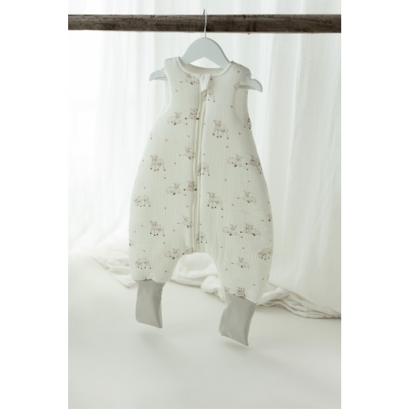 Organic cotton muslin baby sleeping bag with legs 1 - 3 years 2.5 TOG - little sheeps - MY MEMI