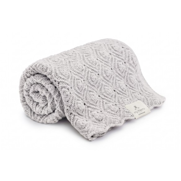 Kocyk ze 100% wełny merino light grey Pearl - premium collection - MY MEMI