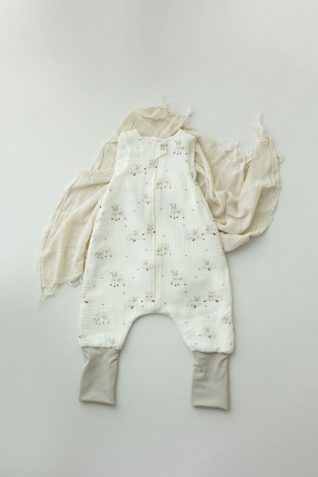 Organic cotton muslin baby sleeping bag with legs 1 - 3 years 1.0 TOG - little sheeps - MY MEMI