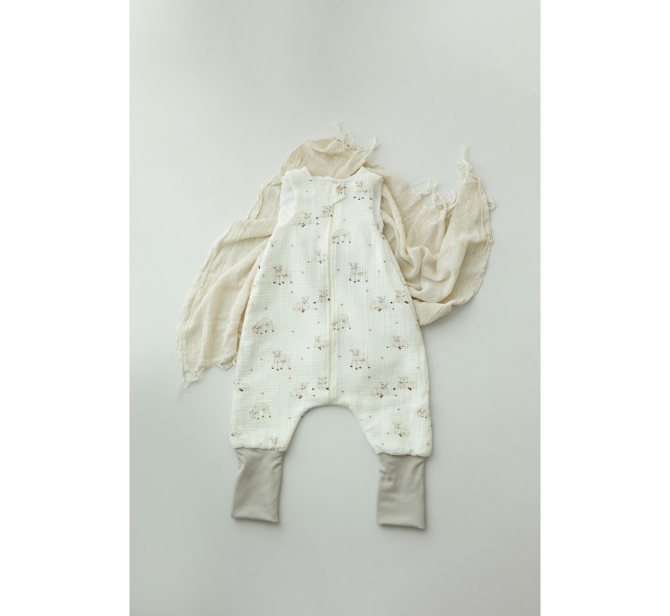Organic cotton muslin baby sleeping bag with legs 1 - 3 years 1.0 TOG - little sheeps - MY MEMI