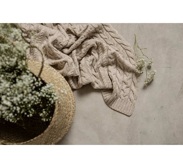 Braided Merino Wool Blanket Beige | Braided Blankets | Wollen Accessories