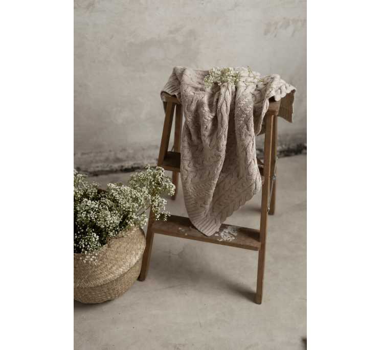 Braided Merino Wool Blanket Beige | Braided Blankets | Wollen Accessories