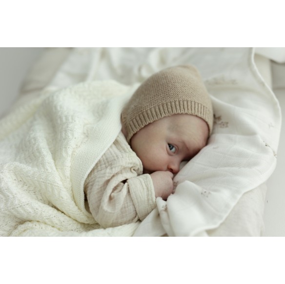 Otulacz ze 100% wełny merino warm beige Leaves - premium collection - MY MEMI