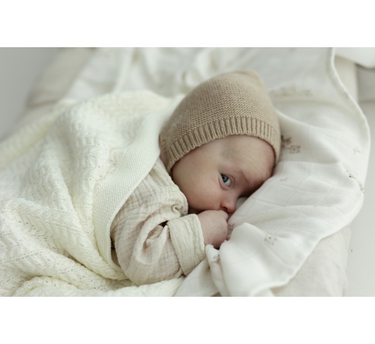 Otulacz ze 100% wełny merino light grey Leaves - premium collection - MY MEMI