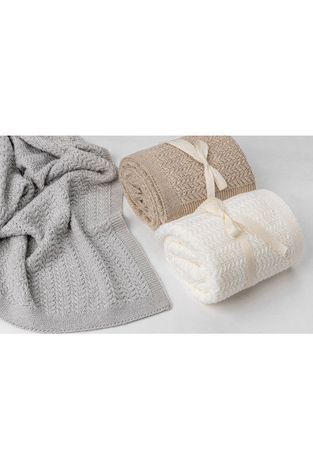 Otulacz ze 100% wełny merino cream Leaves - premium collection 2