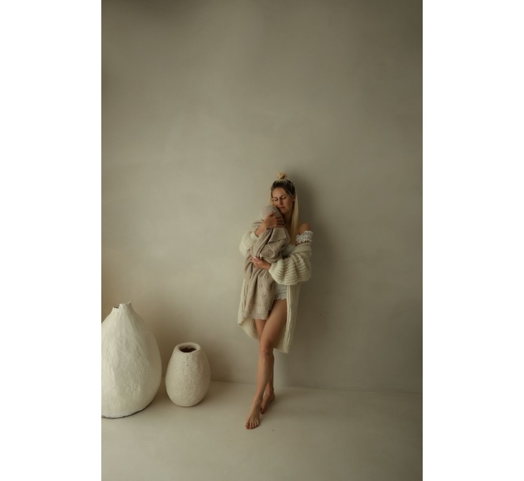 100% Natural Merino Wool Blanket warm beige Floral - premium collection - MY MEMI