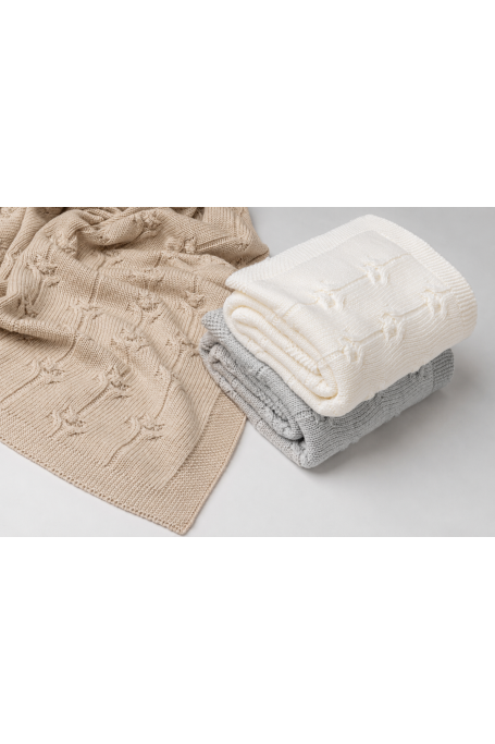 Kocyk ze 100% wełny merino light grey Floral - premium collection 2