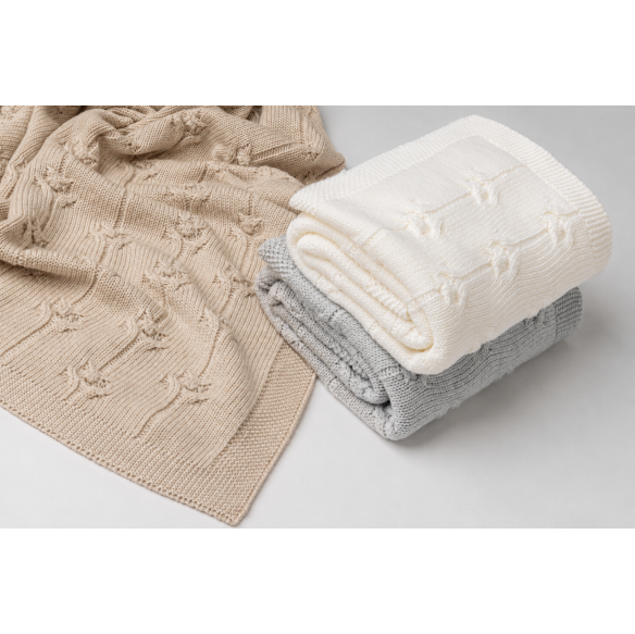 100% Natural Merino Wool Blanket light grey Floral - premium collection - MY MEMI