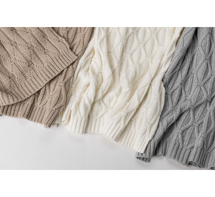 Ciepły kocyk ze 100% wełny merino light grey Wave - premium collection - MY MEMI